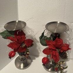 Set Of 2 Stainless Steel Christmas Candle Holder, 2 Sided Decorative , $19
