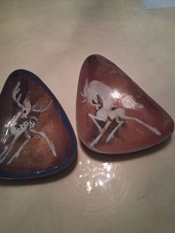 Vintage paired mid century enamel on copper trinket dish marked ns