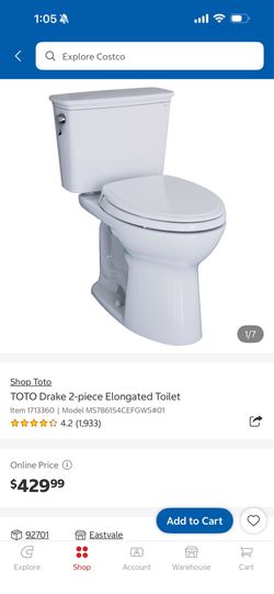 🚽 NEW TOTO Drake 2-Piece Elongated Toilet – $250