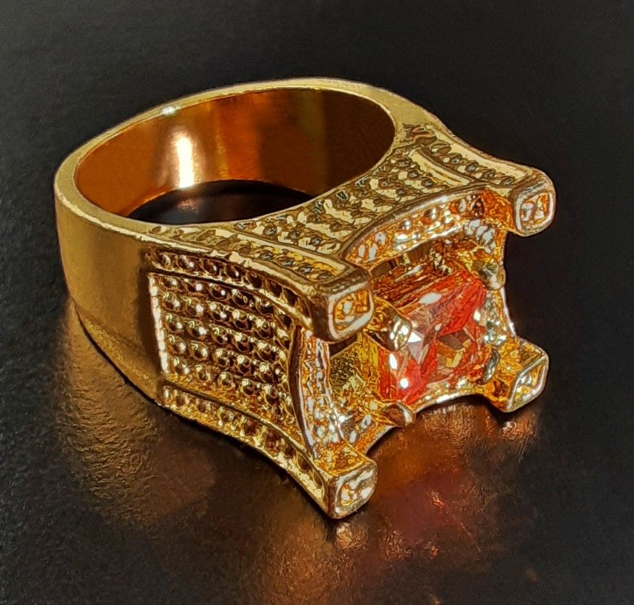 Men's Gold Plated Champagne Citrine Ring Size 10