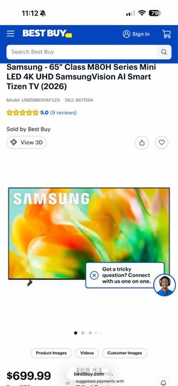 Samsung - 65" Class M80H Series Mini LED 4K UHD SamsungVision AI Smart Tizen TV (2026)
