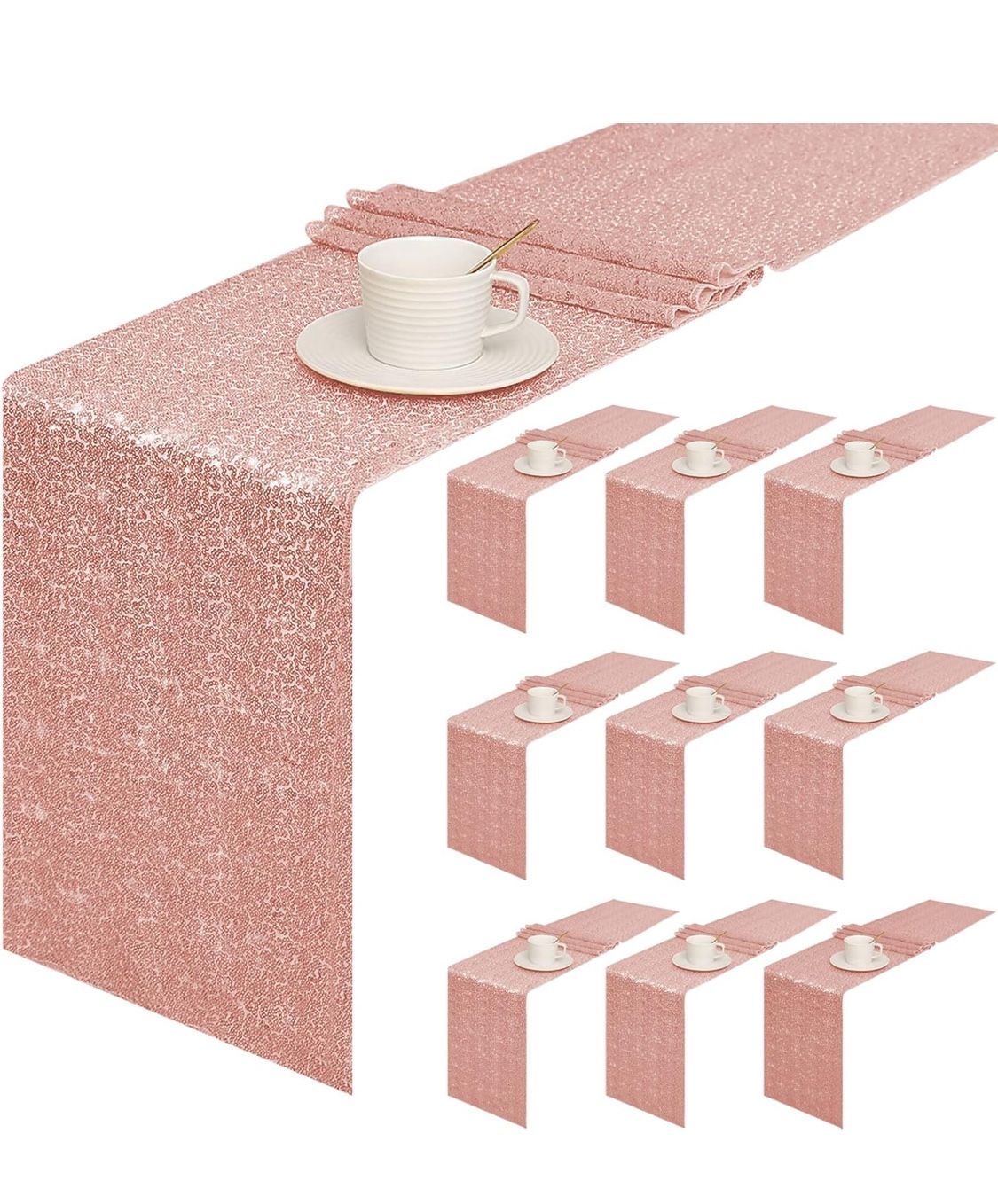 Sugargirl 10 Packs 12 x 72 inches Sequin Table Runner, Glitter Rose Gold Table Runner for Birthday Party Supplies Wedding Holiday Celebration Event De