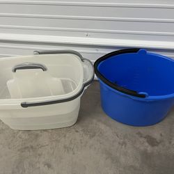 TWO BUCKETS & TWO SMALL GARBAGE CANS