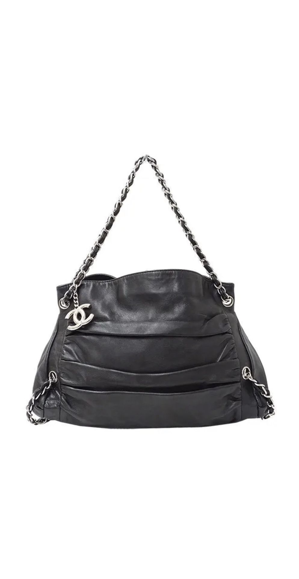 Authentic Chanel CC Charm 2 Way Chain Shoulder Bag Silver Hardware