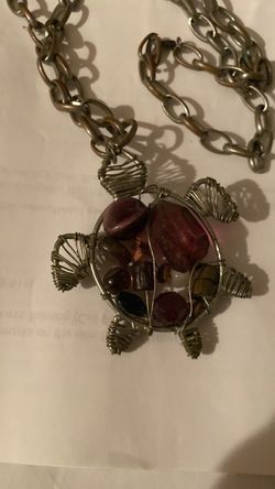 Turtle necklace made with pretty stones and beads