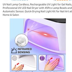 UV Nail Lamp Cordless, Rechargeable UV Light for Gel Nails