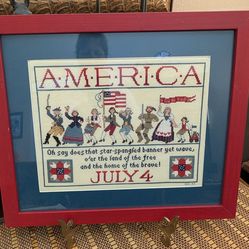 Cross stitch 4th of July Decor framed art