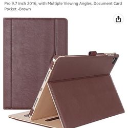 iPad Pro 9.7 Case - ProCase Stand Folio Case Cover for Apple iPad Pro 9.7 Inch 2016, with Multiple Viewing Angles, Document Card Pocket -Brown