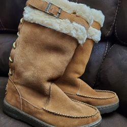 BEARPAW SIREN 1235W Suede Leather Shearling Fur Lace Up Boots Women’s 8