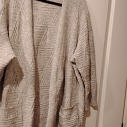 Long Light Grey Thick Duster  Length Cardigan Sweater