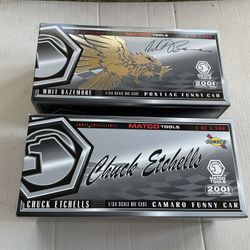 MATCO Tools 1/24 Scale Die Cast Funny Cars.  Whit Bazemore 2001 Pontiac  and. Chuck Etchells  2001 Camaro 