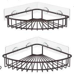 SMARTAKE 2-Pack Corner Shower Caddy, SUS304 Stainless Steel, Wall Mounted Bathroom Shelf with Adhesive, Storage Organizer for Toilet, Dorm and Kitchen