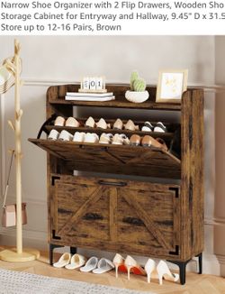 Narrow Shoe Organizer with 2 Flip Drawers, Wooden Sho Storage Cabinet - $75 (Jersey City)