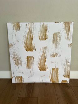 36x36 EXTRA LARGE Modern White And Golden Brown Brushed Canvas Wall Art