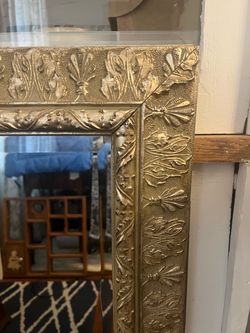Vintage Ornate Beveled Mirror with hooks (29”x41”)