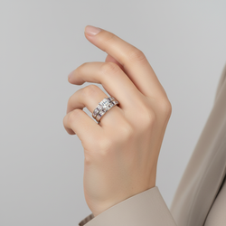 14K White Gold Diamonds & Amethysts Engagement & Wedding Ring Set - 1.89ct