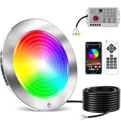 PoCare 54W 10 inch LED RGB Pool Lights for Inground Pool MultiColor 50 FT Cord
