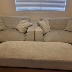 Oversized Grey Downfilled Chairs and Ottoman