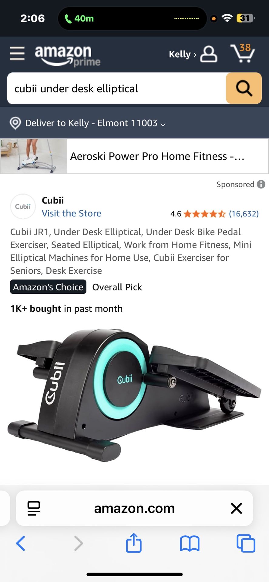 Cubii JR1, Under Desk Elliptical, Under Desk Bike Pedal Exerciser, Seated Elliptica