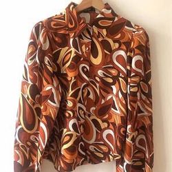 Nasty Gal Retro Balloon Sleeve Printed Top • Size S