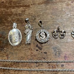 silver pendants, chains, and bracelets 