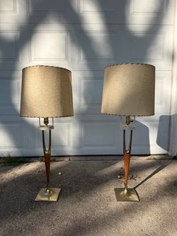 Mid Century Lamps w/ Original Shades - Set of 2