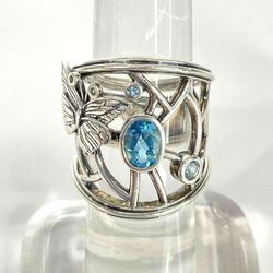 Barry Kieselstein Cord Sterling Silver Topaz Butterfly Wide Band Ring size 6.5