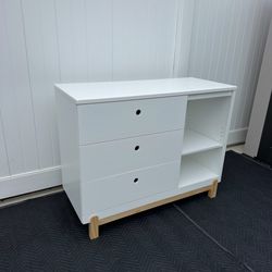 New White Dresser With Cubbies/3 Drawer White Dresser With Natural Legs