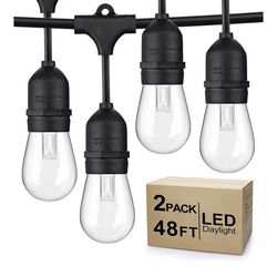 96FT LED Outdoor String Lights – 2 Pack (48ft Each) – Daylight