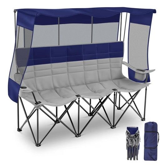 Teenyyou 3 Person Beach Camping Chair with Canopy Shade Oversized Folding Loveseat 700lbs Heavy Duty Couch with Cup Holder Carry Bag for Lawn Outdoor