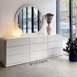 Waterfall dresser w/ matching mirror, postmodern antique