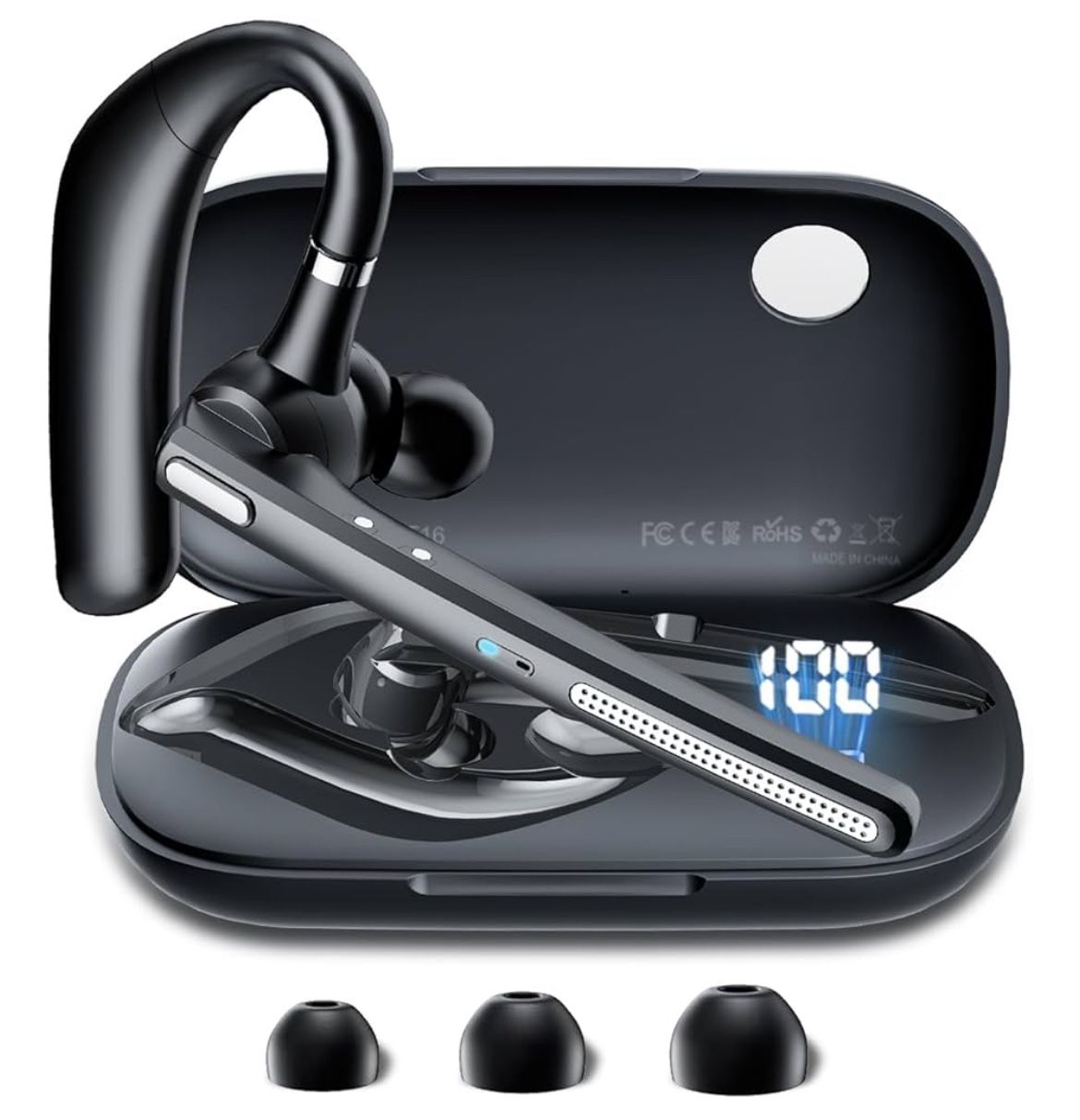 Brand: COTOE Bluetooth Headset V5.3, Wireless Earpiece with 500mAh Charging Case Hand-Free Headphones Noise Canceling Mic for Office/Driving/Business