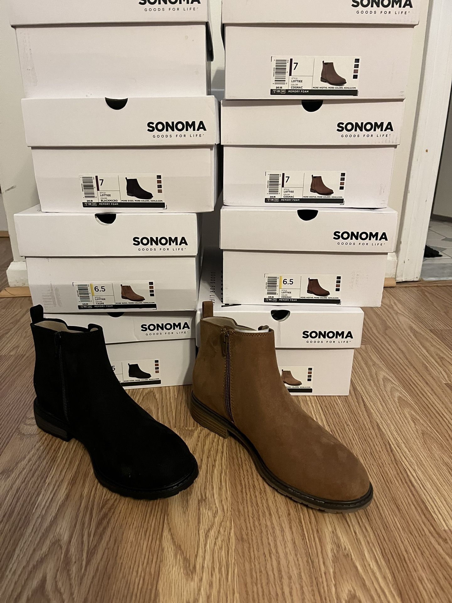 BRAND NEW NEVER WORN LADIES ANKLE BOOTS.  ULTRA SUEDE.  SIZES 6.5 To 7.5.  NON SKID BOTTOMS.  WAS $49.99!!  CLEARANCE $20 