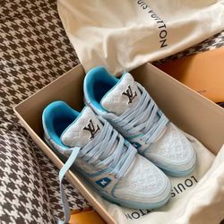Tyler x LOUIS VUITTON Trainer Round Toe Lace Up Low Top Board Shoes Blue Unisex