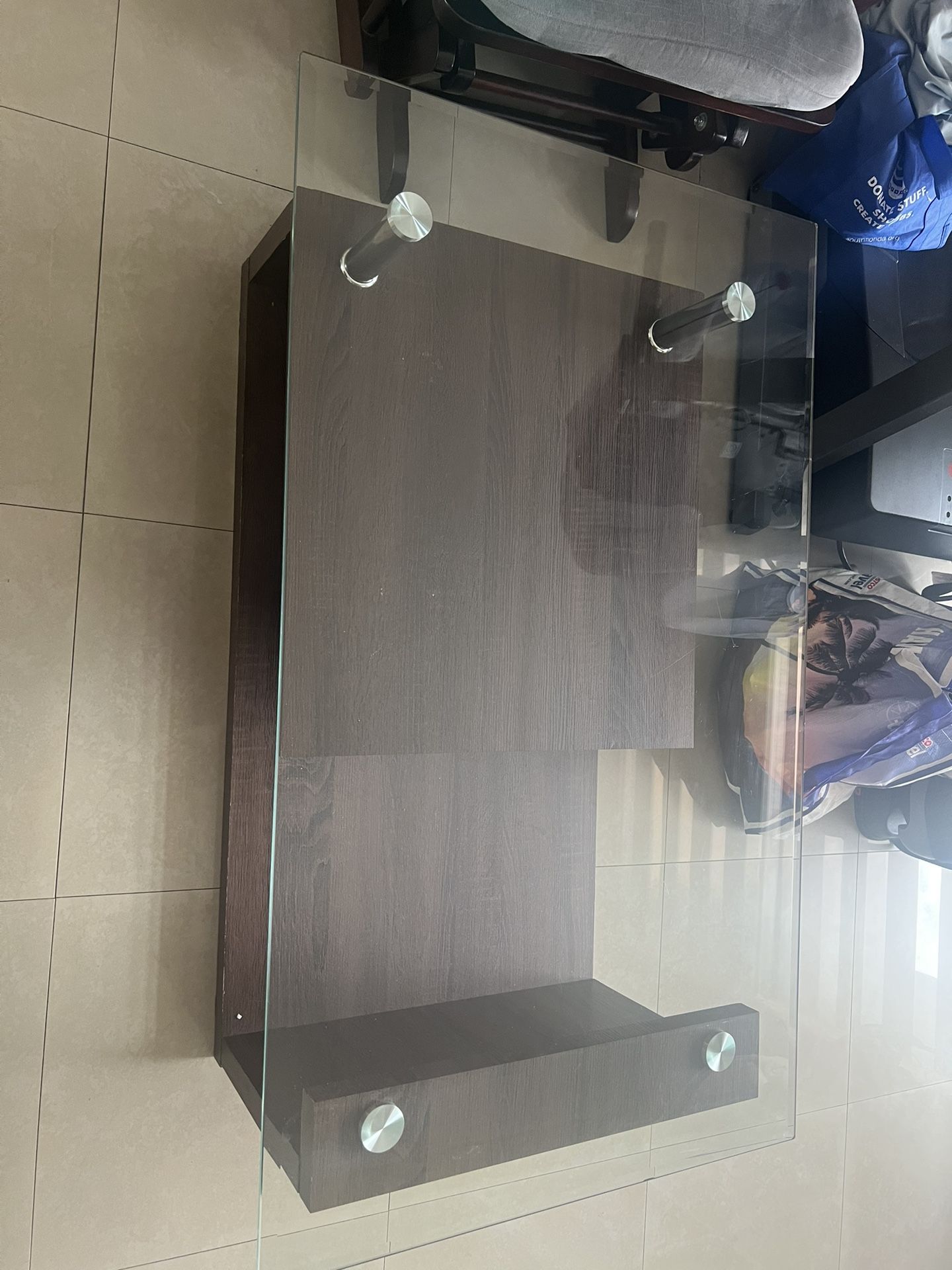 Glass and wood coffee table