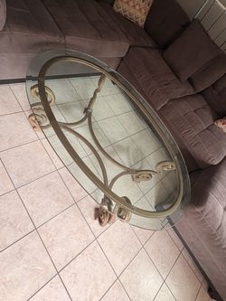 Vintage Heavy glass and metal coffee table