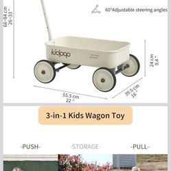 PULA-Wild 2-in-1 Kids' Pull-Along Wagon Toddlers Push Walker for 2.5-8 Adjustable Handlebar, Birthday Gifts Max Weight 33 lbs (White)