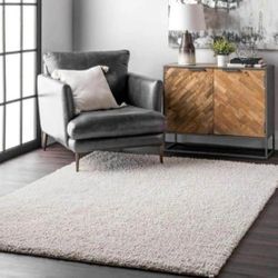 💥R67#38 $95 Clare Solid Shag Cream White 8 ft. x 10 ft. Area Rug