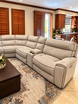 Large Gray Fabric Power Reclining Sectional Sofa