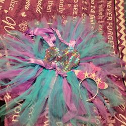 Little Mermaid  Tutu Dress With Tiara  Girl Size 4-5 Years New 