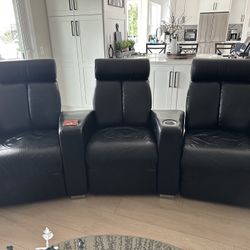 Black 3 Seat Curved  Recliner Sofa