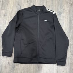 Adidas Golf Zip Up Jacket Size Large Mens Black With White Stripes Down Sleeve