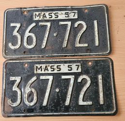 2 Vintage 1957 Massachusetts license plates