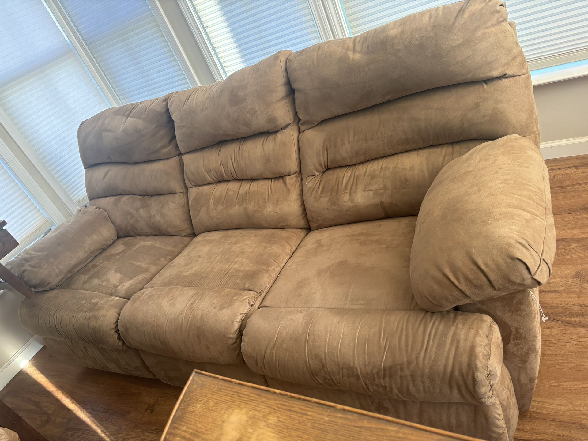 Brown Sofa And Loveseat With 3 Tables