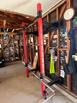 ETHOS Folding Wall-Mount Squat Rack + Olympic Barbell – $250 OBO