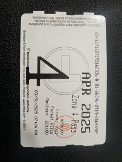 $180 For $291 Value! MBTA April 2025 Zone 4 Commuter Pass 