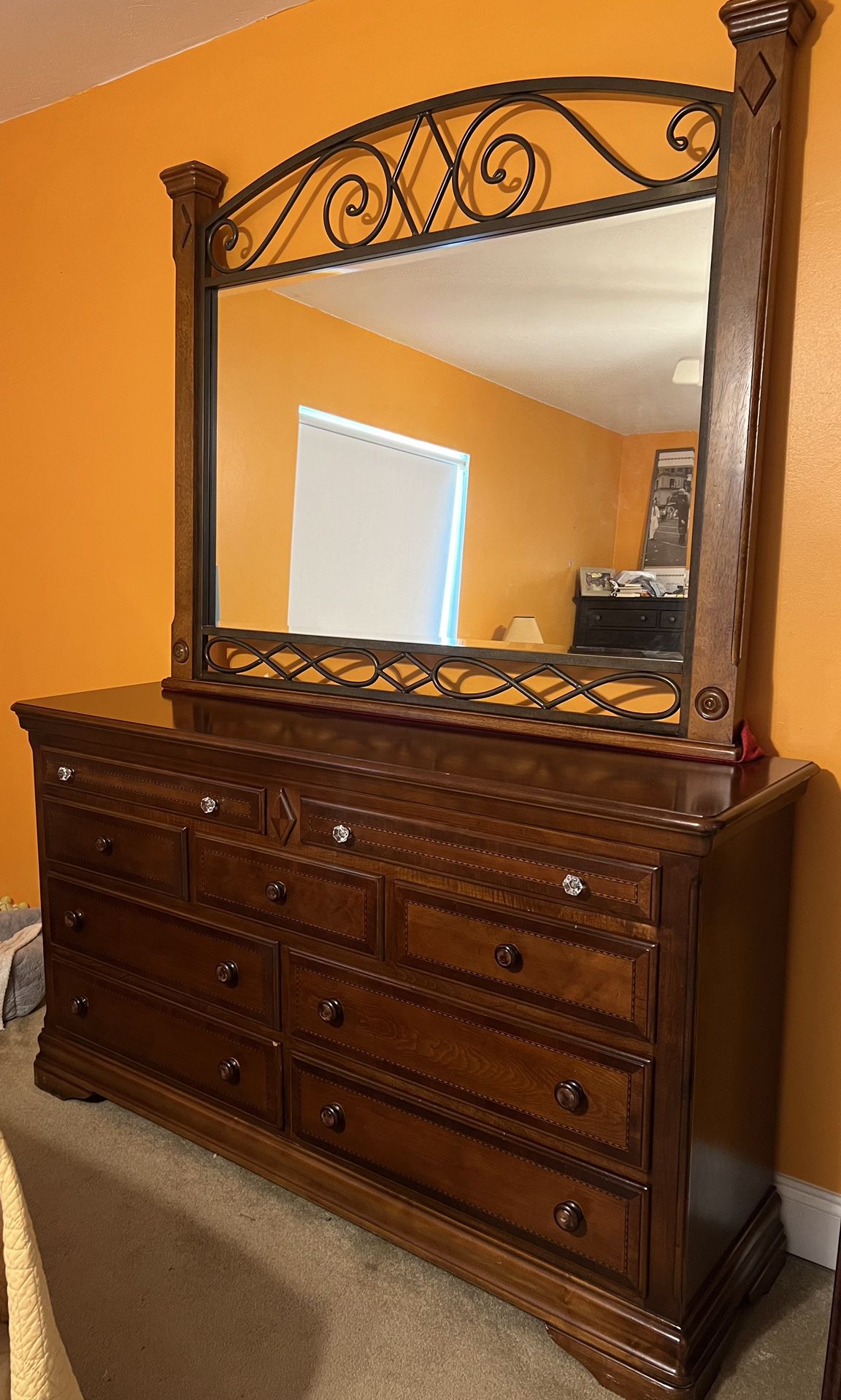 Queen Bedroom Set Bed Frame Armoire And Dresser W Mirror Solid  Make Reasonable Offers Pls It’s Was Over $4k