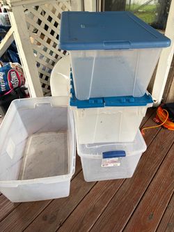 Clear Plastic Storage Totes with Blue Lids