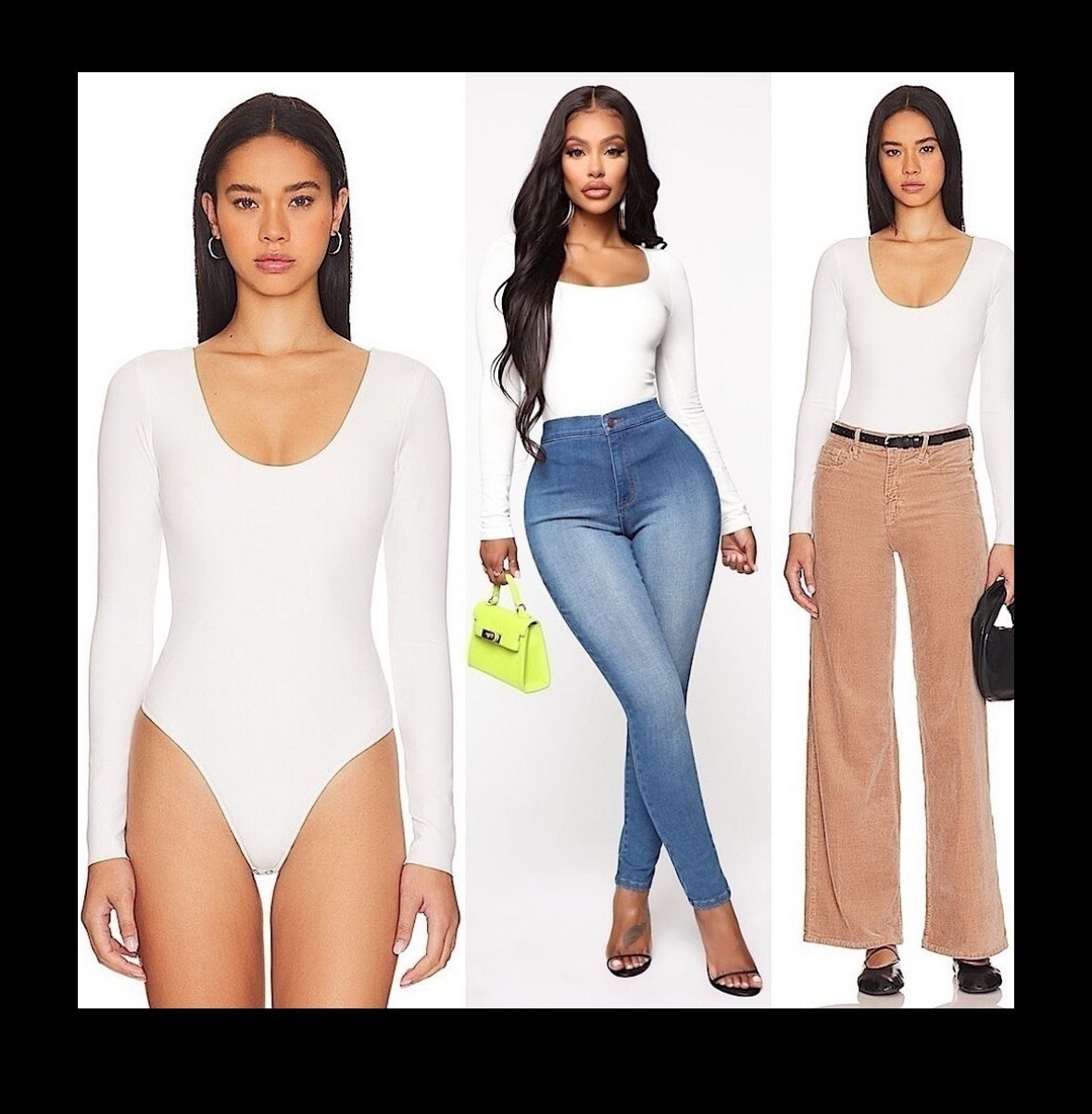 Long Sleeve Bodysuit, Sexy Scoop Neck Slim One Piece Bodysuit White Sz S/ New