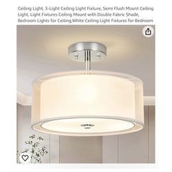 Brand new Ceiling Light, 3-Light Ceiling Light Fixture, Semi Flush Mount Ceiling Light, Light Fixtures Ceiling Mount with Double Fabric Shade, Bedroom